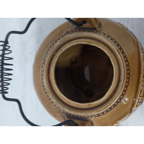 Vintage 70s Tea Time Porcelain Tea Pot Gold Embossed With Wire Handle Japan - Picture 4 of 13